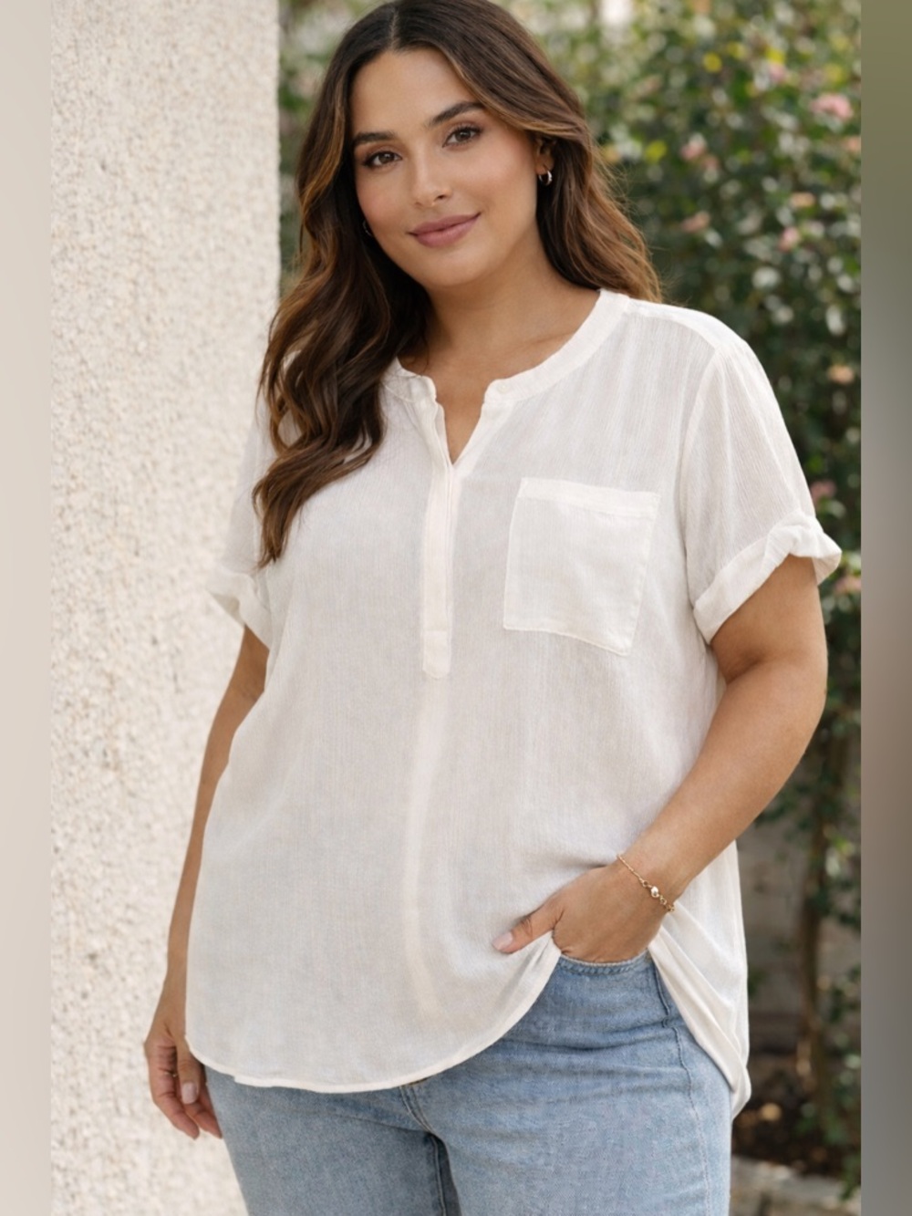 NWOT Simply Vera Vera Wang White Tunic Blouse XXL Short Sleeve Lightweight Top